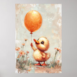 Fröhliches Duckling mit Orange Balloon Digital Pai Poster