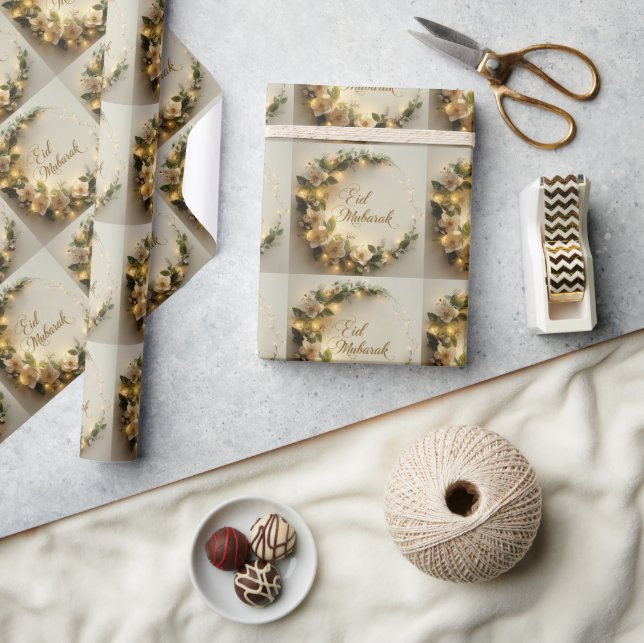 Fröhliches Eid Mubarak Weißer Halbmond-Wrap-Papier Geschenkpapier (Kunsthandwerk)