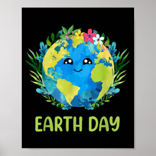 Fröhliches Erdtag-Shirt Süße Erde mit floraler Erd Poster