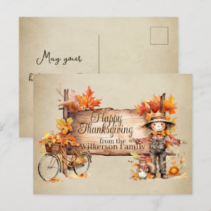 Fröhliches Erntedankfest Holzschild & Herbstszene Postkarte