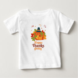 Fröhliches Erntedankpumpkin mit Hats und Blätter Baby T-shirt