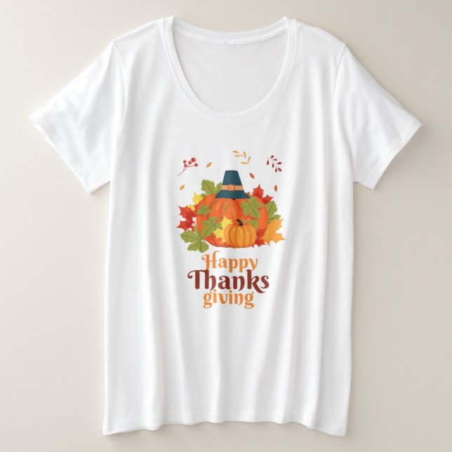 Fröhliches Erntedankpumpkin mit Hats und Blätter Große Größe T-Shirt (Design vorne)