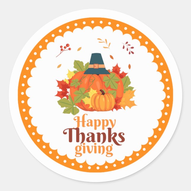 Fröhliches Erntedankpumpkin mit Hats und Blätter Runder Aufkleber (Vorderseite)