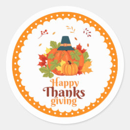 Fröhliches Erntedankpumpkin mit Hats und Blätter Runder Aufkleber