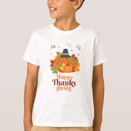Fröhliches Erntedankpumpkin mit Hats und Blätter T-Shirt
