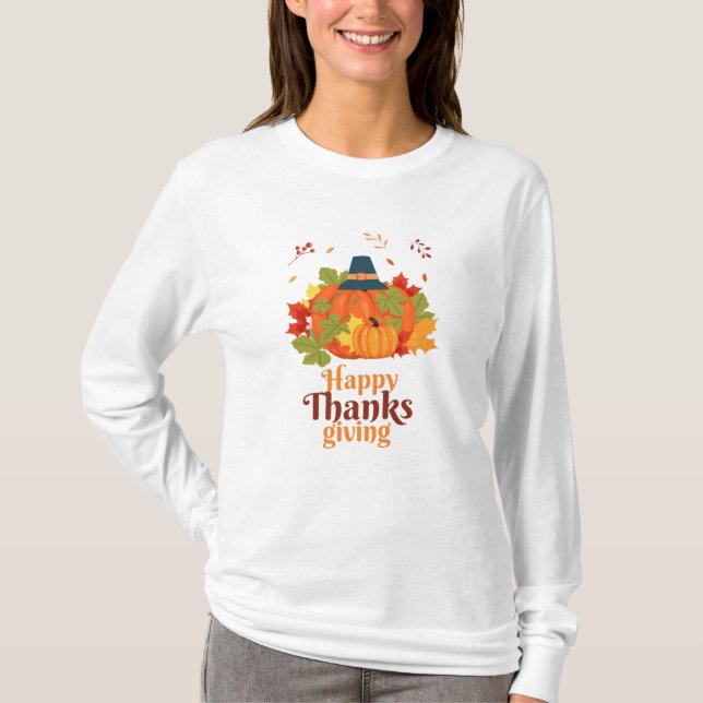 Fröhliches Erntedankpumpkin mit Hats und Verlass T-Shirt (Vorderseite)