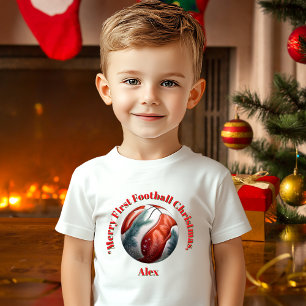 Fröhliches erstes Fußball-Weihnachten Baby-Geschen Baby T-shirt