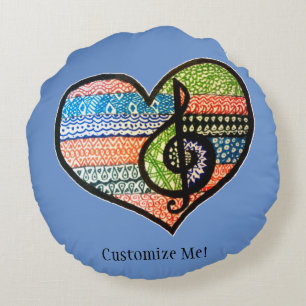 Fröhliches farbiges Rainbow Music Heart Rundes Kissen