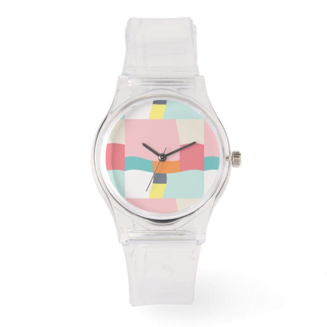fröhliches Farbmuster - Rosa, Türkis, Orange, Armbanduhr (Vorderseite)