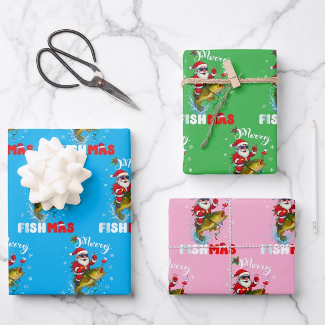 Fröhliches Fisch-Weihnachtsgeschenk Geschenkpapier Set (Vorderseite)