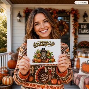 Fröhliches Friendsgiving-Pilgerkatze Herbsternte Postkarte