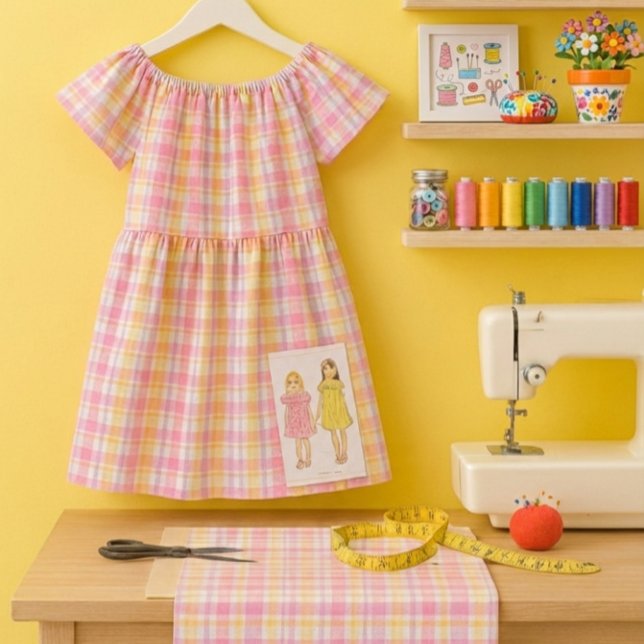 Fröhliches Frühlings-Rotkariert-Handarbeits-Nähsto Stoff (Sew pretty spring plaid dresses and home accents with  pink  plaid fabric. )