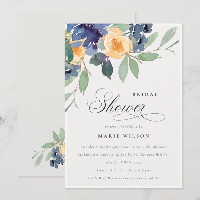 Fröhliches Gelbblauer Brautparty Dankeskarte (Vorne/Hinten)