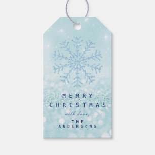 Fröhliches Geschenk zum blauen Schnee blättert Geschenkanhänger