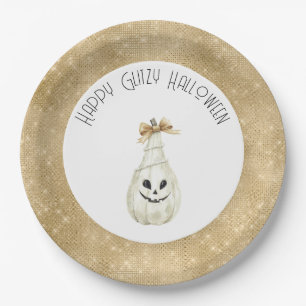 Fröhliches Glitzerndes Halloween Gold Creme Kürbis Pappteller