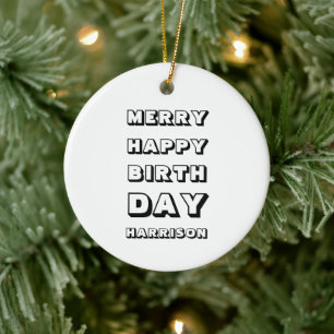 Fröhliches Glück Geburtstag individuelle Name Mo Keramik Ornament