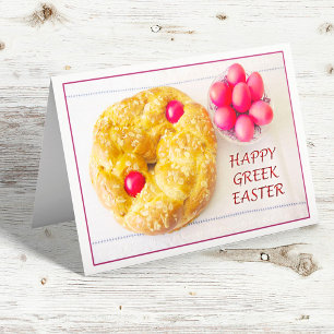 Fröhliches griechisches Ostern mit Tsoureki-Brotka Feiertagskarte