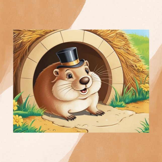Fröhliches Groundhog mit Top Hat Postkarte (Von Creator hochgeladen)