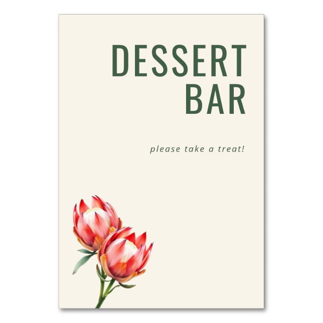 Fröhliches grünes Blumen Dessert Bar Schild Tischnummer (Vorderseite)