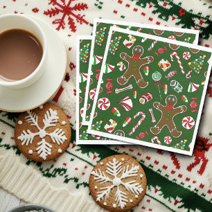 Fröhliches grünes festliches Lebkuchenbonbon-Muste Serviette