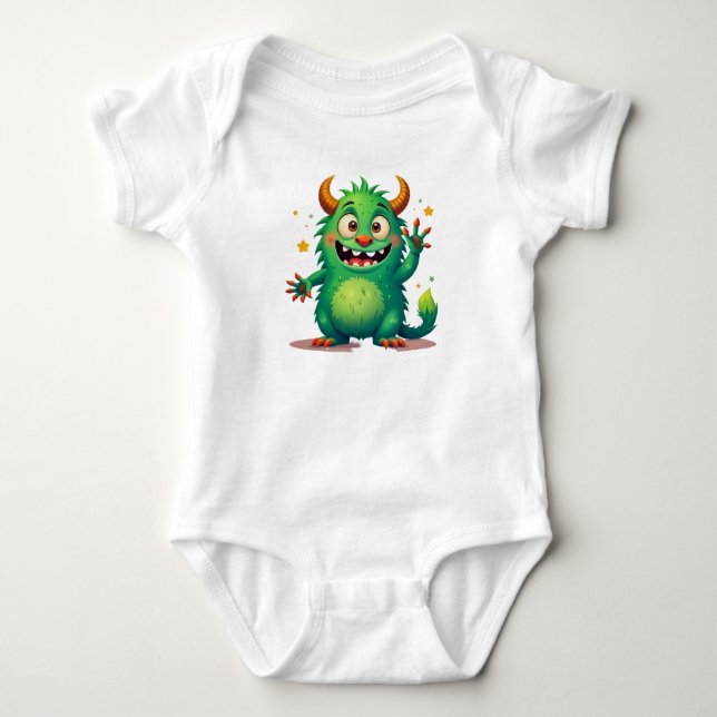 Fröhliches grünes Monster Baby Strampler (Vorderseite)