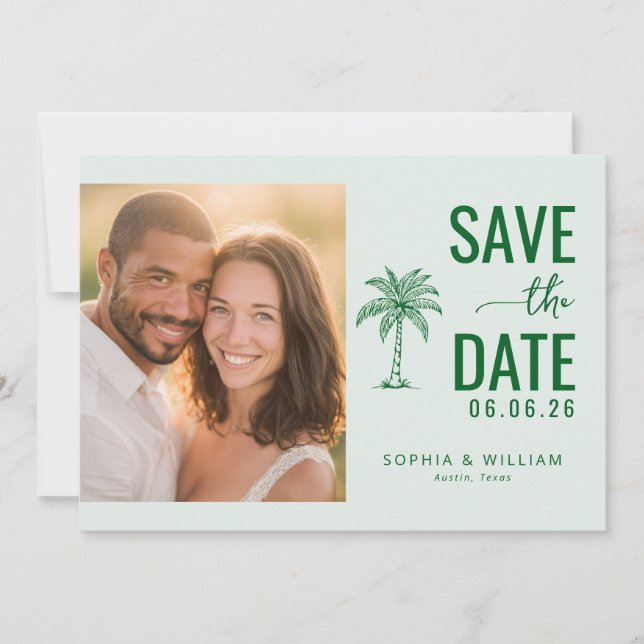 Fröhliches grünes tropisches Foto Save The Date (Vorderseite)