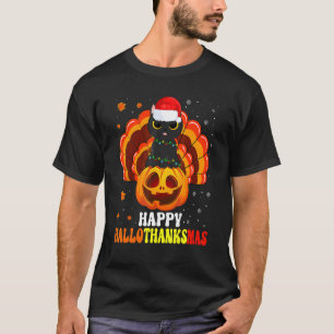 Fröhliches Hallothanksgiving Schwarze Katze Santa  T-Shirt