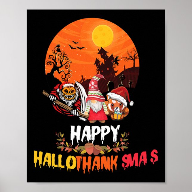 Fröhliches Hallothanksmas Lustiger Halloween-Ernte Poster (Vorne)