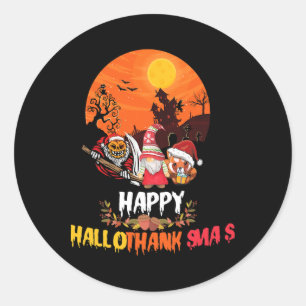 Fröhliches Hallothanksmas Lustiger Halloween-Ernte Runder Aufkleber