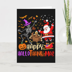 Fröhliches Hallothanksmas Skelett Kürbis Truthahn Karte