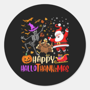Fröhliches Hallothanksmas Skelett Kürbis Truthahn Runder Aufkleber