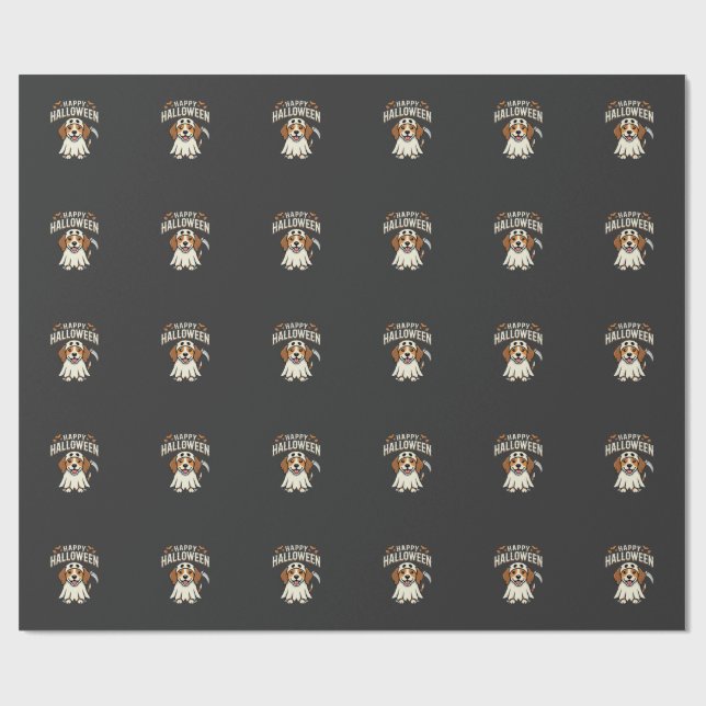 Fröhliches Halloween Beagle Hund Design_1 Geschenkpapier (Flach)