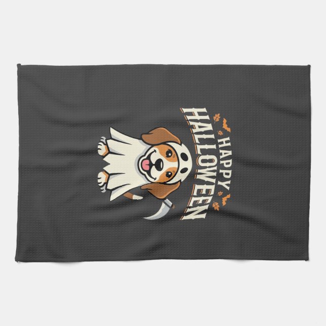 Fröhliches Halloween Beagle Hund Design_1 Geschirrtuch (Horizontal)