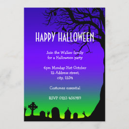 Fröhliches Halloween-blaues und grünes Friedhof-Gl Einladung