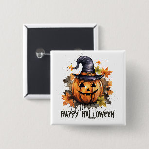 Fröhliches Halloween Böser grinsender Kürbis Kunst Button