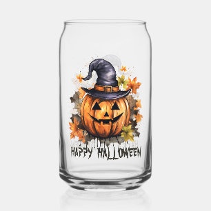Fröhliches Halloween Böser grinsender Kürbis Kunst Dosenglas
