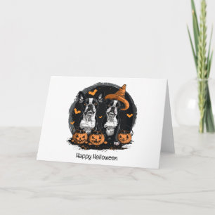 Fröhliches Halloween Boston Terrier Hunde Feiertagskarte