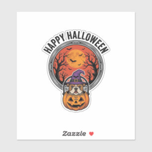 Fröhliches Halloween Bulldogge Hexe Kürbis Vintage Aufkleber