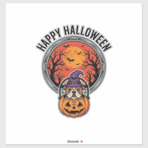 Fröhliches Halloween Bulldogge Hexe Kürbis Vintage Aufkleber