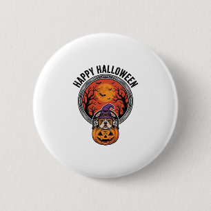 Fröhliches Halloween Bulldogge Hexe Kürbis Vintage Button