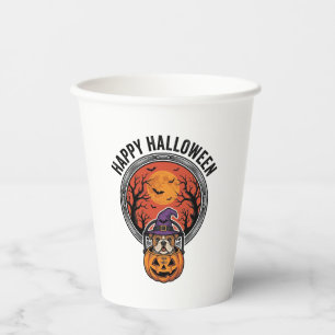 Fröhliches Halloween Bulldogge Hexe Kürbis Vintage Pappbecher