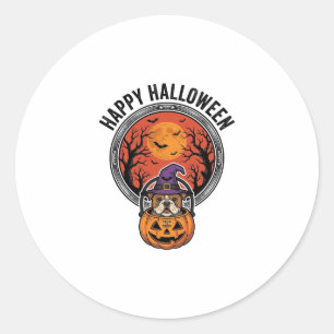 Fröhliches Halloween Bulldogge Hexe Kürbis Vintage Runder Aufkleber