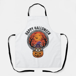 Fröhliches Halloween Bulldogge Hexe Kürbis Vintage Schürze