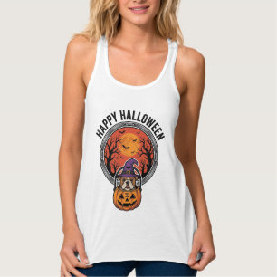 Fröhliches Halloween Bulldogge Hexe Kürbis Vintage Tank Top