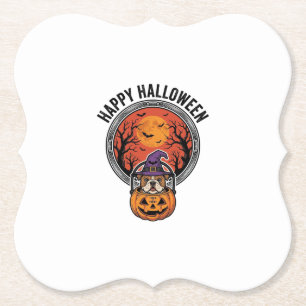Fröhliches Halloween Bulldogge Hexe Kürbis Vintage Untersetzer