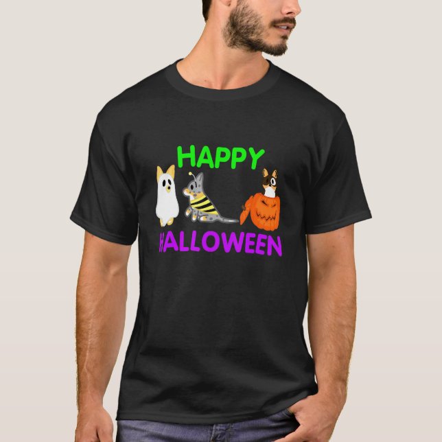 Fröhliches Halloween Corgis T-Shirt (Vorderseite)