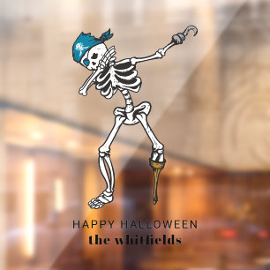 Fröhliches Halloween Dabbing Skelett Pirat Fensteraufkleber