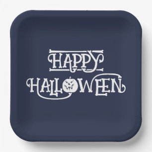 'Fröhliches Halloween' Deep Navy Halloween-Party Pappteller