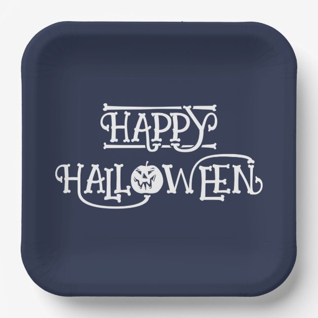 'Fröhliches Halloween' Deep Navy Halloween-Party  Pappteller (Vorderseite)