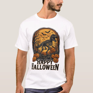 Fröhliches Halloween Dinosaurier Skelett Kürbis Fl T-Shirt